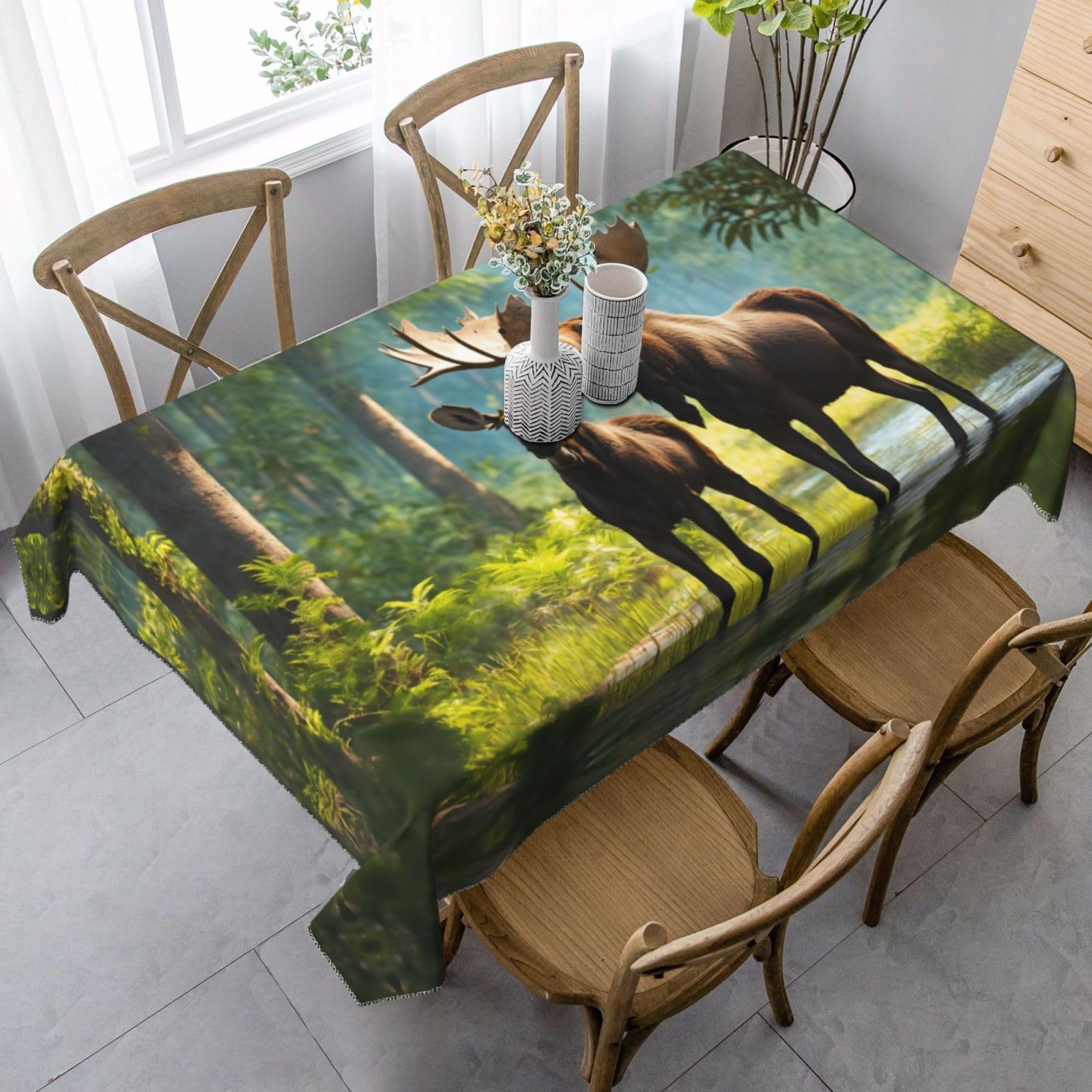 Nappe couve table anti tache déperlante 137X183CM motif Deer Bear Moose pour salle à manger