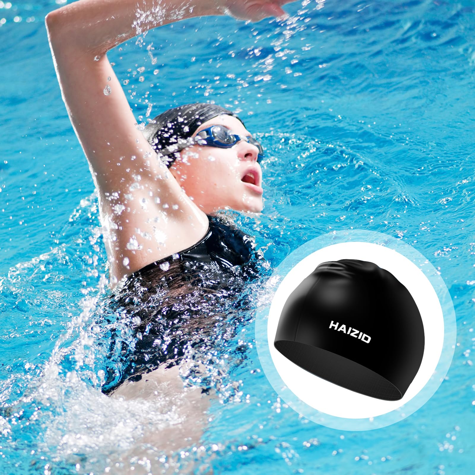 Pack de 2 Gorros de Natación en Silicona Impermeable con Protección Auditiva, Antideslizantes, para Hombres, Mujeres y Niños, Ideal para Cabello Largo y Corto, Mantiene el Cabello Seco