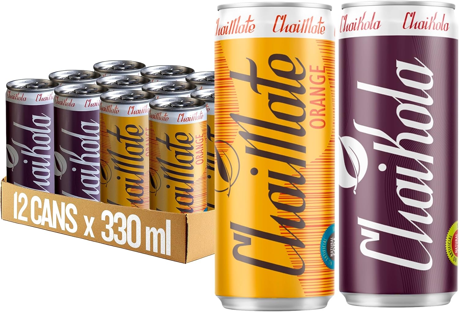 ChaiMate + ChaiKola Natural Cola Nuts Yerba Mate Tea Energy Drink, Plant Based Soda Pack, 12 x 330ml cans (Mix Flavours)