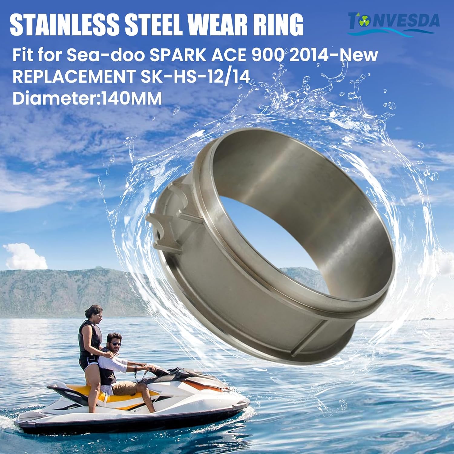 Spark 2014-2024 140mm Stainless Steel Wear Ring fit SeaDoo Replace Solas SK-HS-12/14