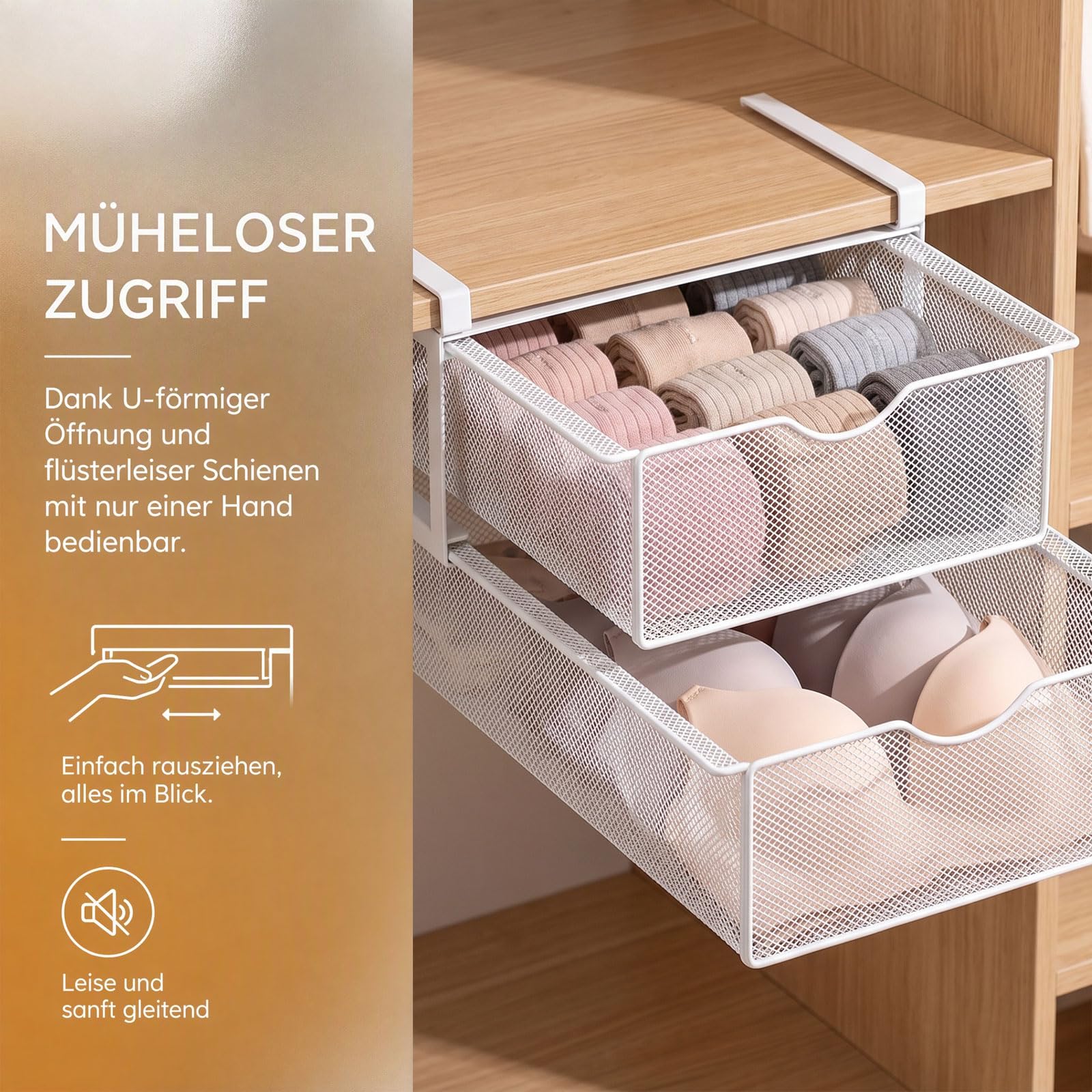 Unterwäsche-Schrank Organizer Kleiderschrank - Hängender Ausziehbarer | Wardrobe Organizer, platzsparend für Unterwäsche, Socken, BHs. Schrank-Organizer, Doppelschichtiger Unterwäsche-Organizer