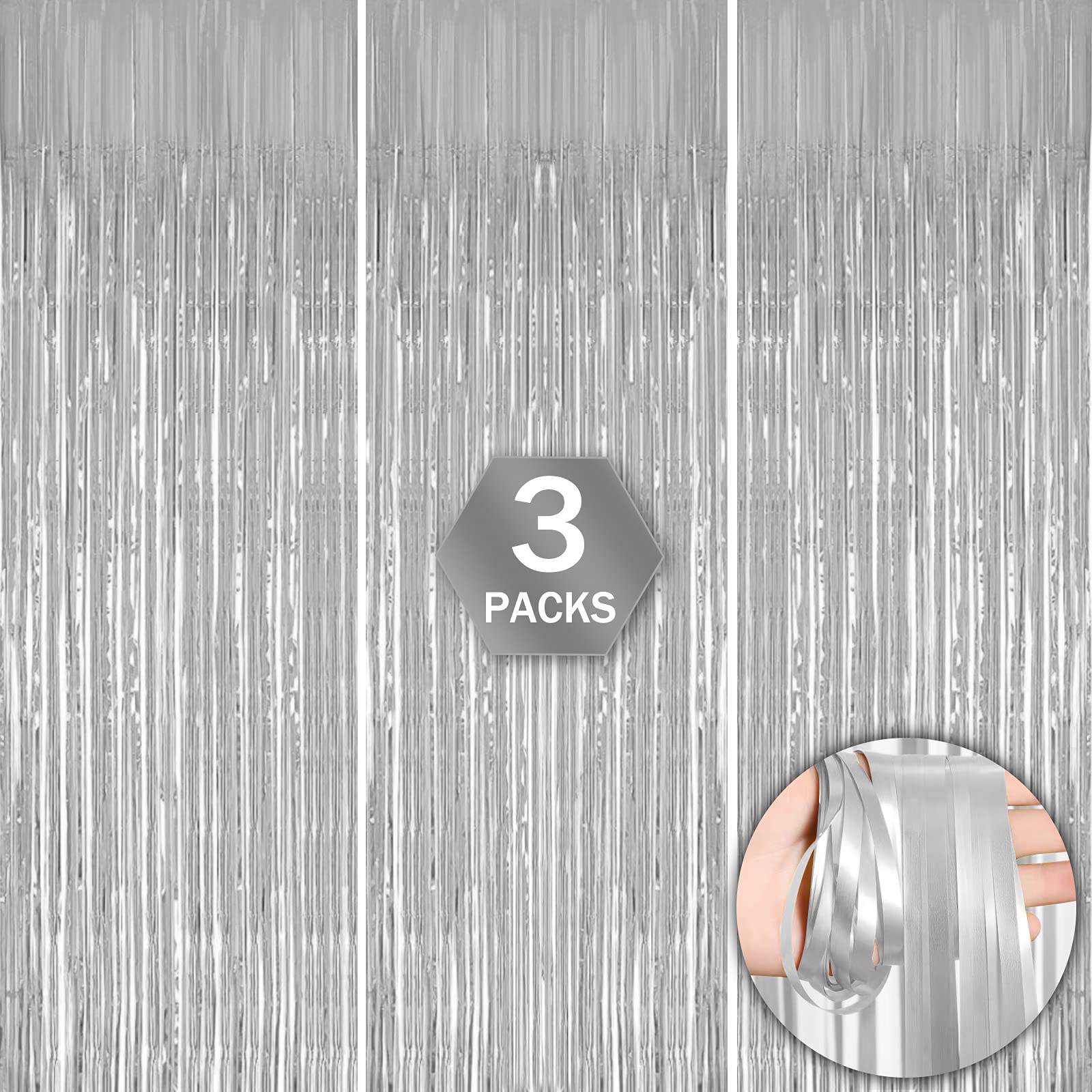 3 Pack Silver Backdrop,Foil Fringe Curtain Party Decorations for Sparkle Door Fringe,3.28 x 6.67ft Metallic Door Streamers for Birthday Wall Decor Engagement Bridal Shower Baby Shower Disco Decor