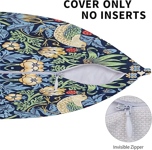 Miniatura 6 de Yaemikoo William Morris - Fundas de almohada de 18 x 18 pulgadas, diseño de pájaro floral azul, funda de almohada cuadrada con patrón de tapiz para