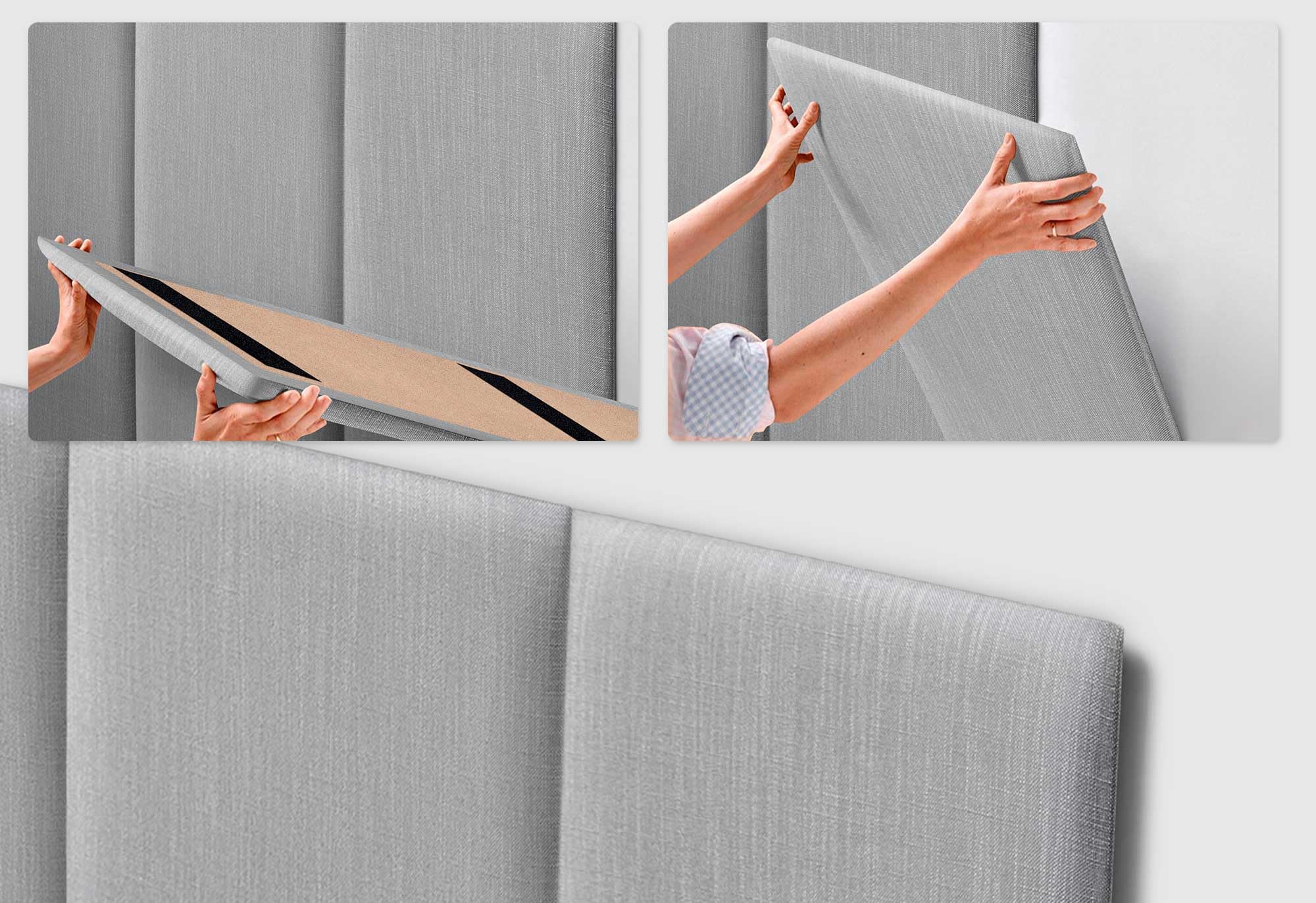 DHOME Cabecero Tapizado Lino Natural Liso Antimanchas Diseño Modular Vertical Autoadhesivo Cabezal Cama Dormitorio Acolchado (Gris Claro, 135cm, Altura 80cm, x3)