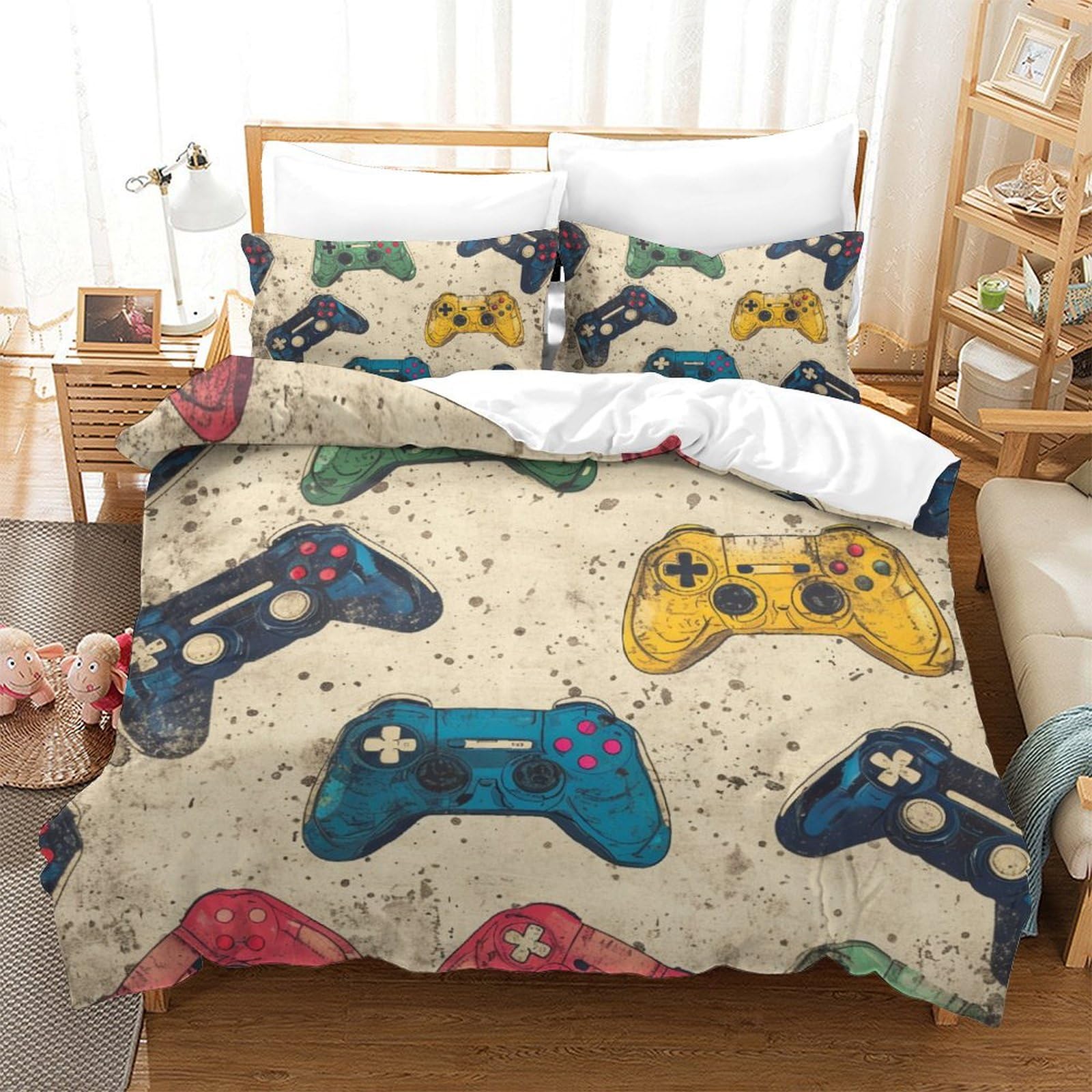 Housse de couette 220x240 jeux imprimé 3D avec fermeture éclair pratique