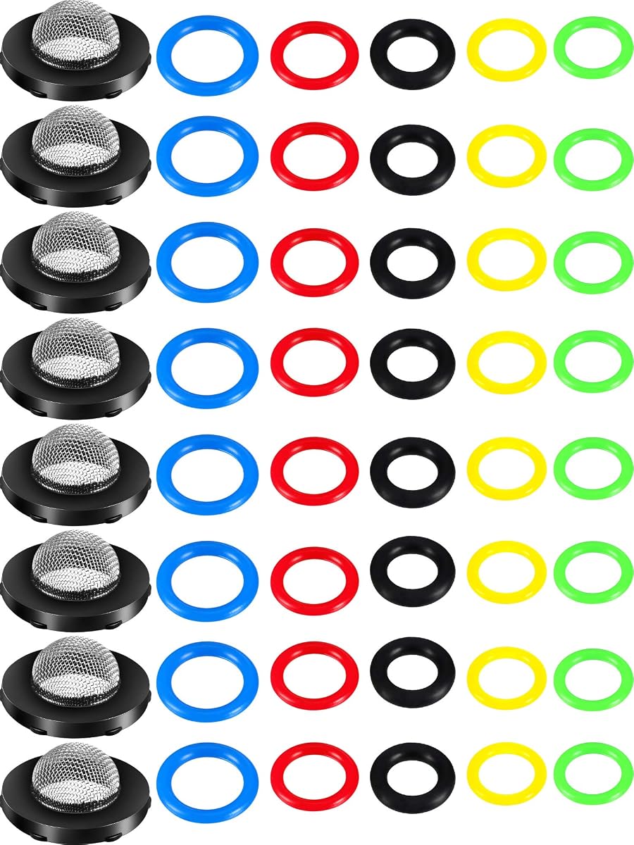 Tatuo 48 Pcs O-Ring Power Pressure Washer Kit 6 Sizes for Power, Gun | Rubber Washers Pressure Washer Gasket Rings Sealing Stainless Steel Filter for Power Pressure Washers, Pump, Wand