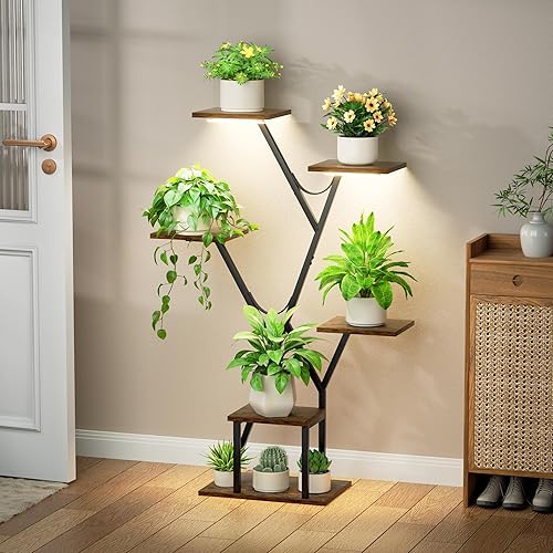 Miniatura 4 de Soporte para plantas de interior con luces de cultivo, estante esquinero de 44 pulgadas con 5 niveles para plantas de interior múltiples, soporte de