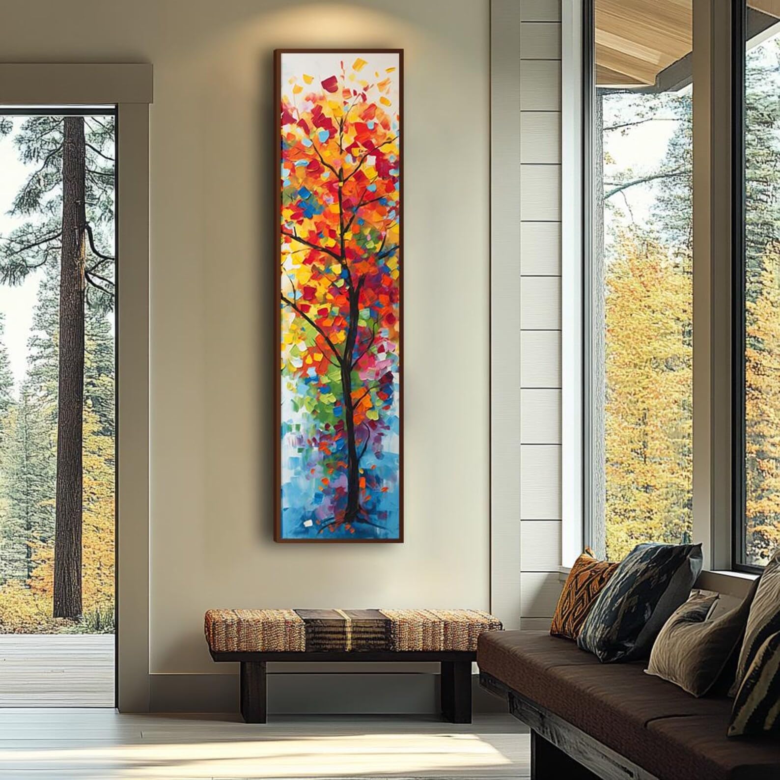 YUSUZHU Long Narrow Wall Art, Tall and Thin Canvas wall art, Tree wall art, Nature Wall Art, Vertical Wall Art, Lotus Wall Art(55x110cm/Frameless)
