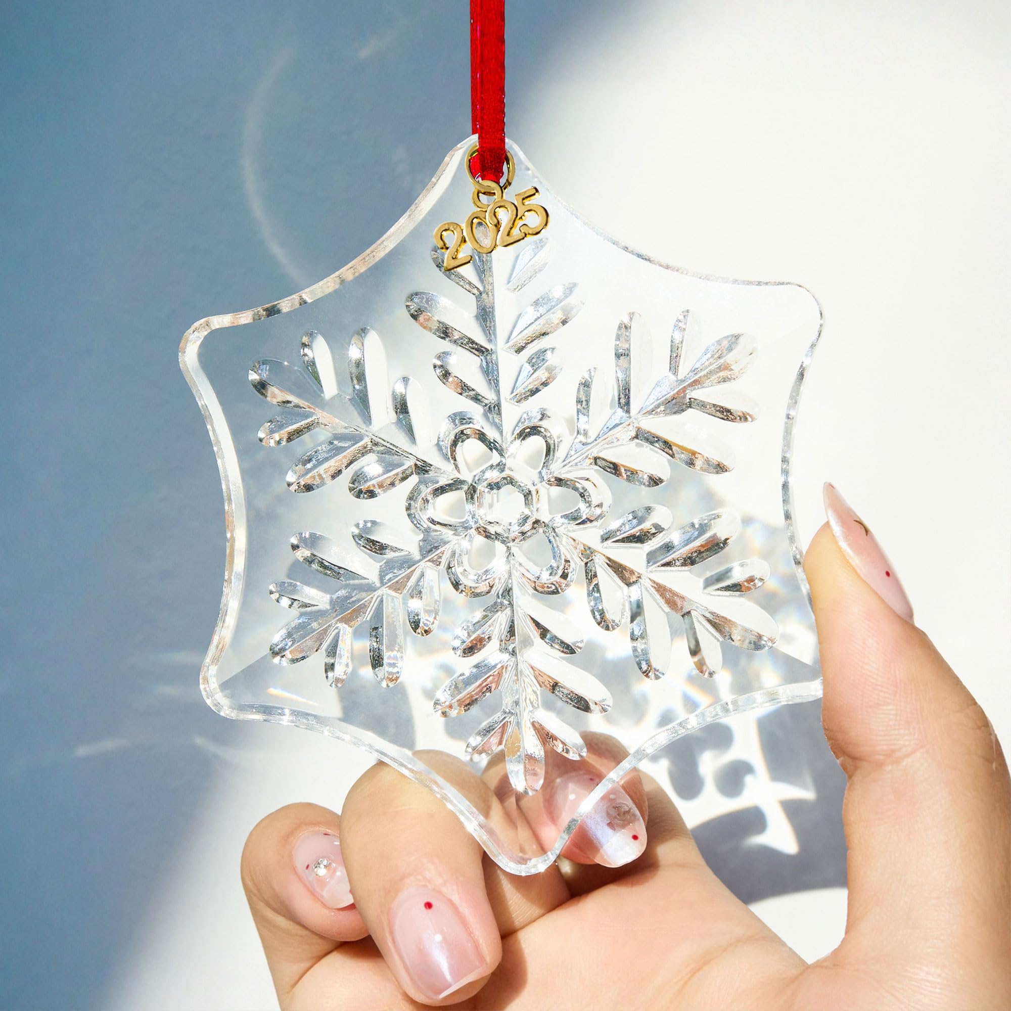2025 Crystal Snowflake Ornaments for Christmas Tree, 3.5" Clear Glass Snowflake Ornaments, Crystal Christmas Snow Flake for Tree, Xmas Gift for Home Decoration