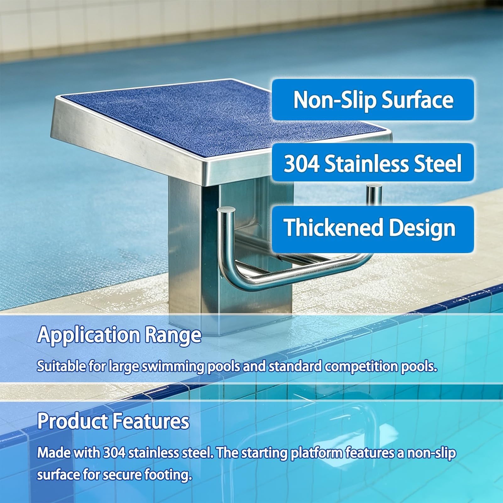 Piattaforma per Tuffi in Piscina,Trampolino per Tuffi,Superficie Antiscivolo in Acciaio Inox Inclinata a 15°,Portata 600Lbs/280kg per Trampolino da Piscina e Piattaforma Competizione di Nuoto