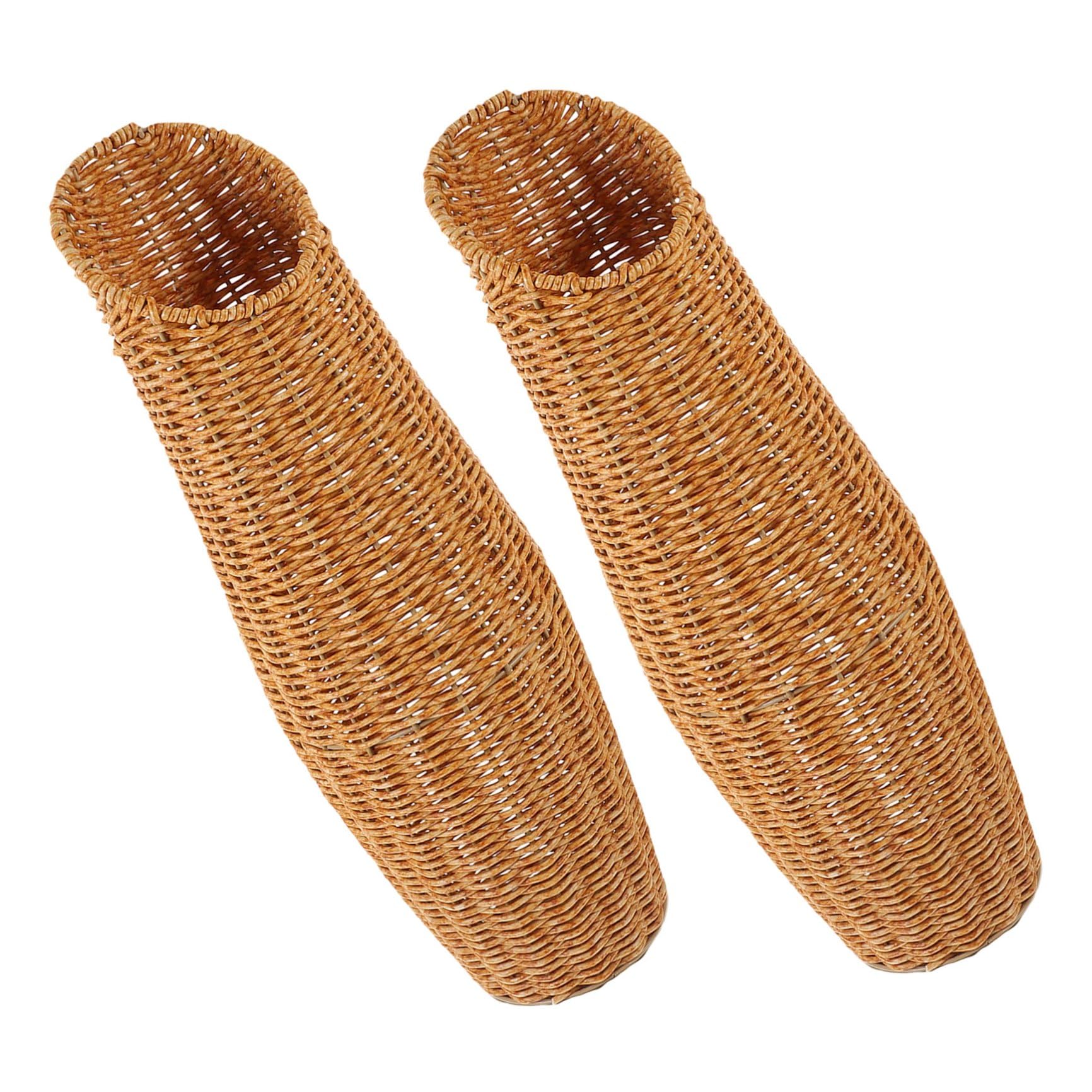 Jarrón de Suelo Alto de Ratán Sintético Tejido, 2 Piezas, Ligero y Decorativo para Flores Secas y Artificiales, Adecuado Entrada Hogar