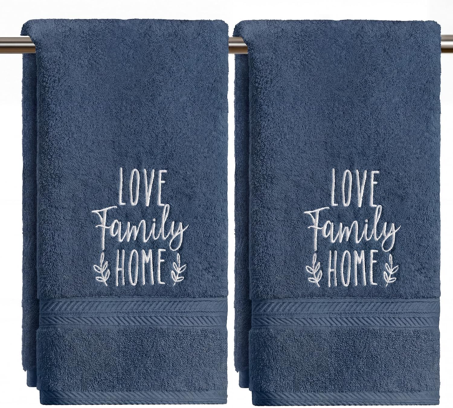 Artoid Mode 2 Pcs Sage Green Love Family Home Embroidered Hand Towels for Bathroom, Cotton Soft Absorbent Farmhouse Decor Towels, 13.7 x 29.5 Inch