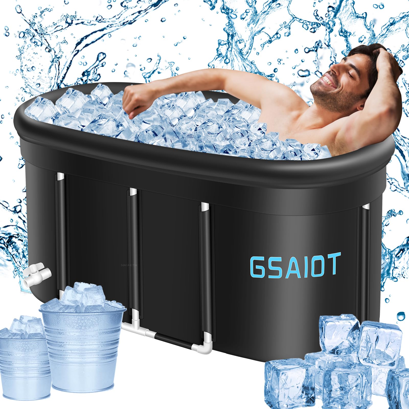 Cold Plunge Tub - Upgrade XL 129 Gal Oval Ice Bath Tub for Athletes Recovery - Multiple Layered Ice Plunge Tub Water Therapy - Foldable Ice Barrel Cold Plunge for Home,Gyms,Indoor