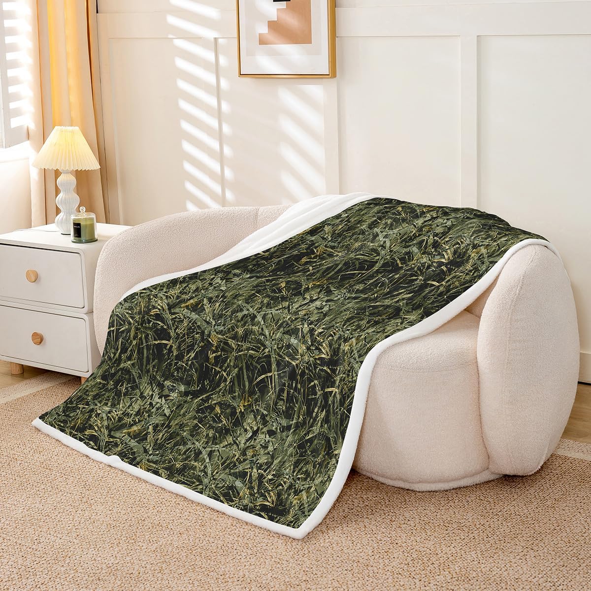 Camo Tree Twin 60"x80" Green Hunting Fleece Throw Blanket for Kids Botanical Leaf Sherpa Blanket Plush Fuzzy Women Men Teens Ultra Soft Decor Wildlife All Season Lightweight image 2
