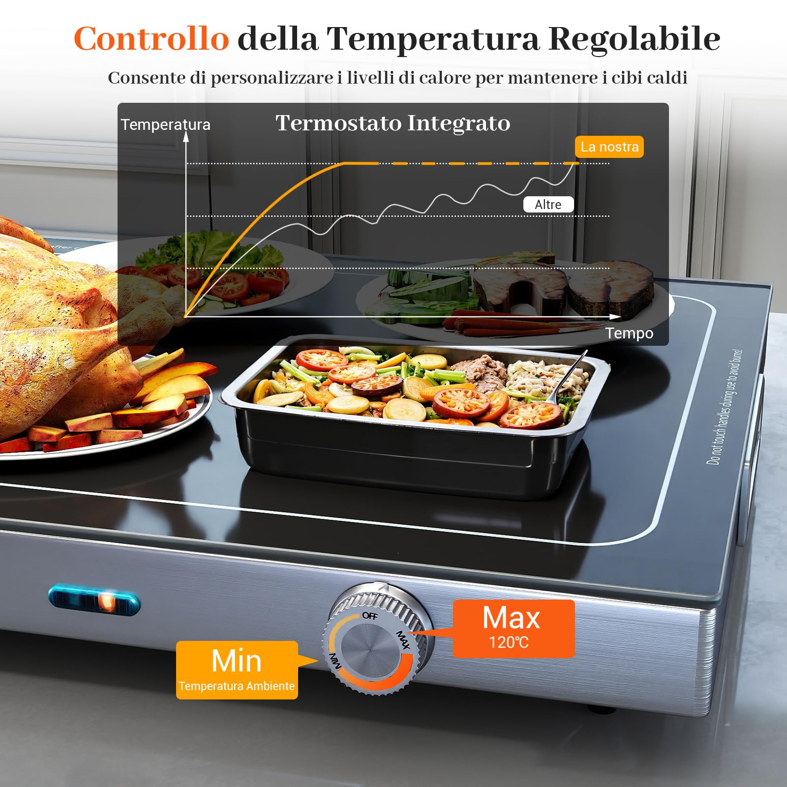 COSTWAY Vassoio Riscaldante Elettrico, con Temperatura Regolabile, Scaldavivande in Vetro Temperato con Termostato per Buffet, Feste ed Eventi, 50 x 29 cm