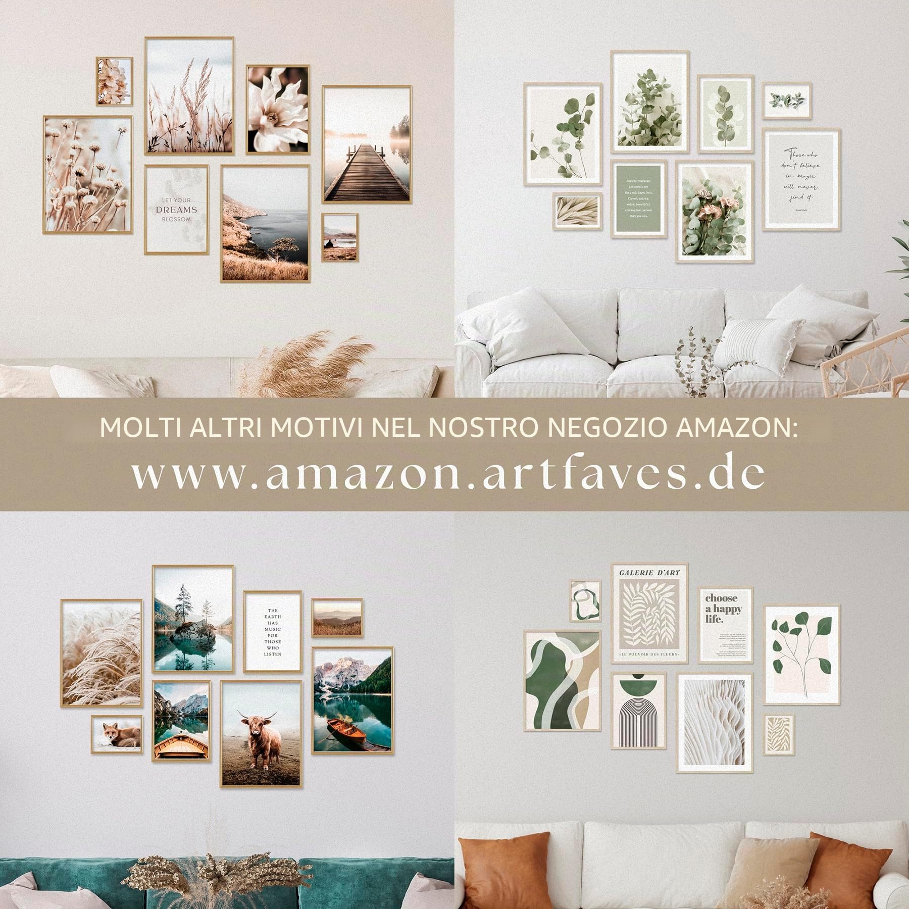 ARTFAVES® Set di poster con fiori secchi, decorazione da parete in più pezzi per soggiorno e camera da letto, 8 quadri moderni da parete beige, fiori secchi, fiori, boho, beige-marrone, senza cornice