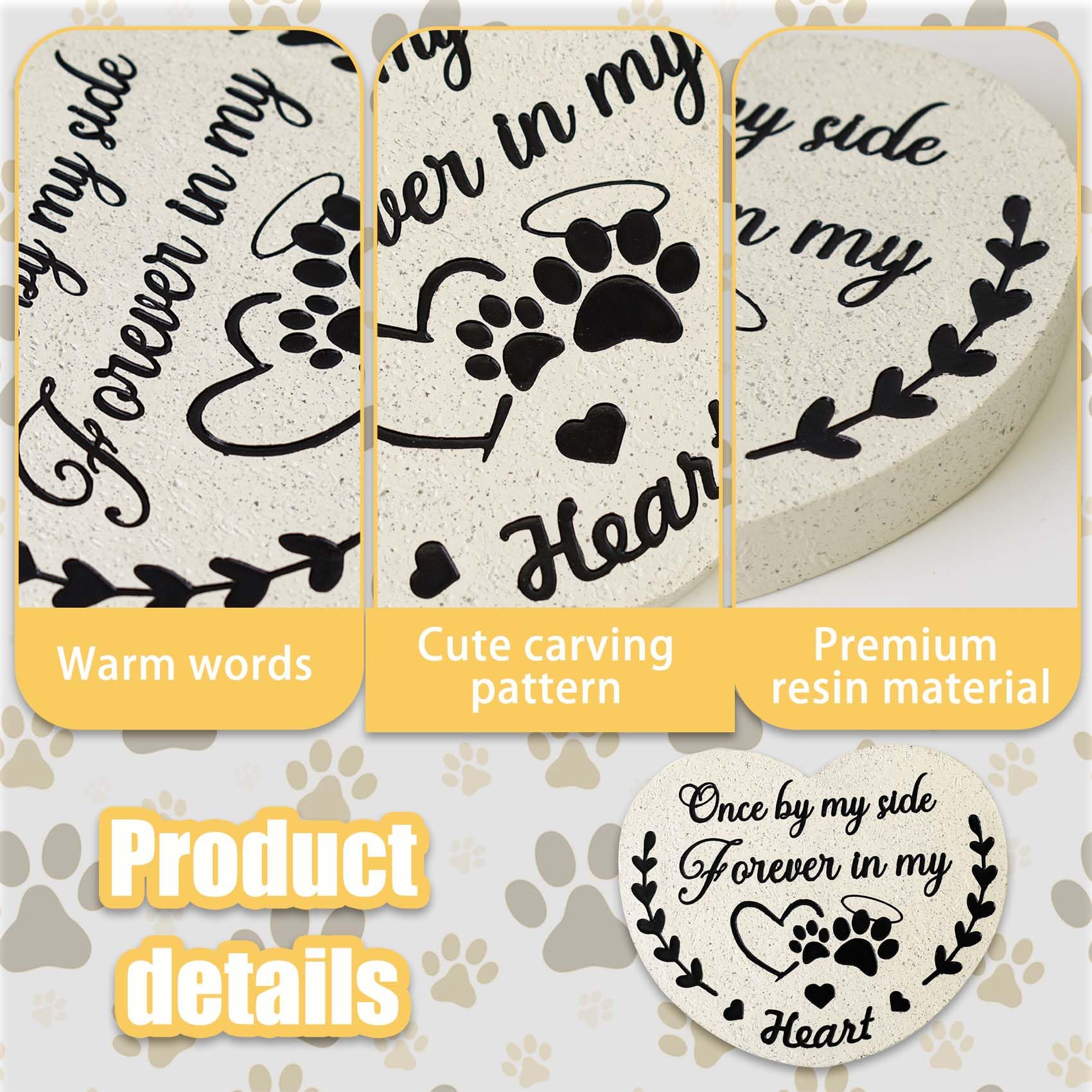 DUMING-IN Pet Memorial Stones for Dogs Garden Resin Dog Memorial Gifts for Loss of Dog Heart-Shaped Loss of Dog Sympathy Gift - Image 4