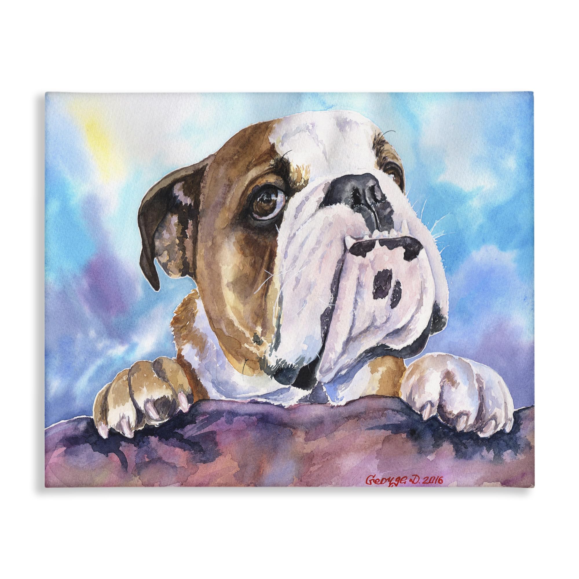 Stupell Industries English Bulldog Dog Pet Animal Watercolor Painting Canvas Wall Art, 16x20, Design by Artist George Dyachenko