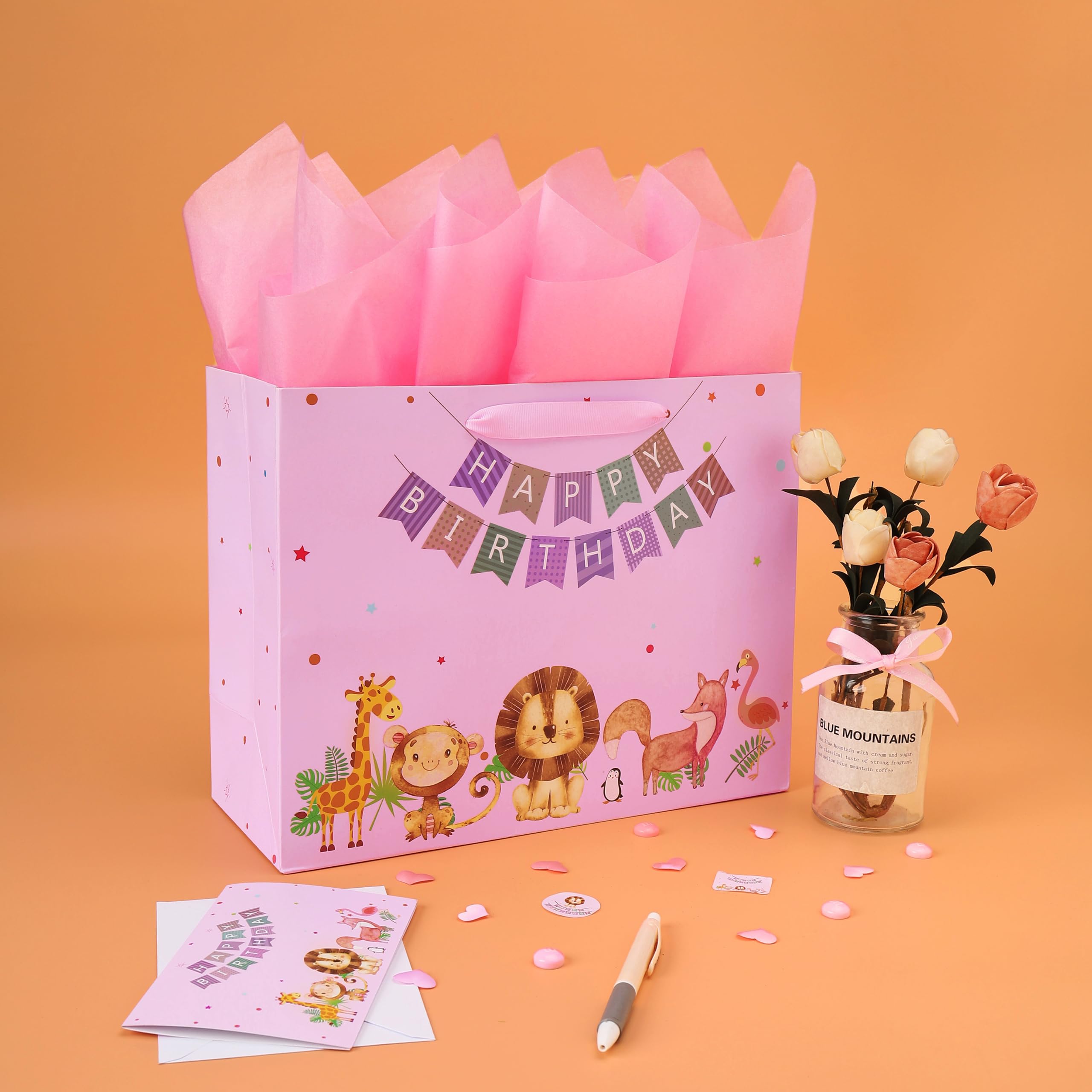 Large Baby Girl Gift Bag With Tissue & Card - 3D Pink Elephant Design For Showers & Birthdays - View #11