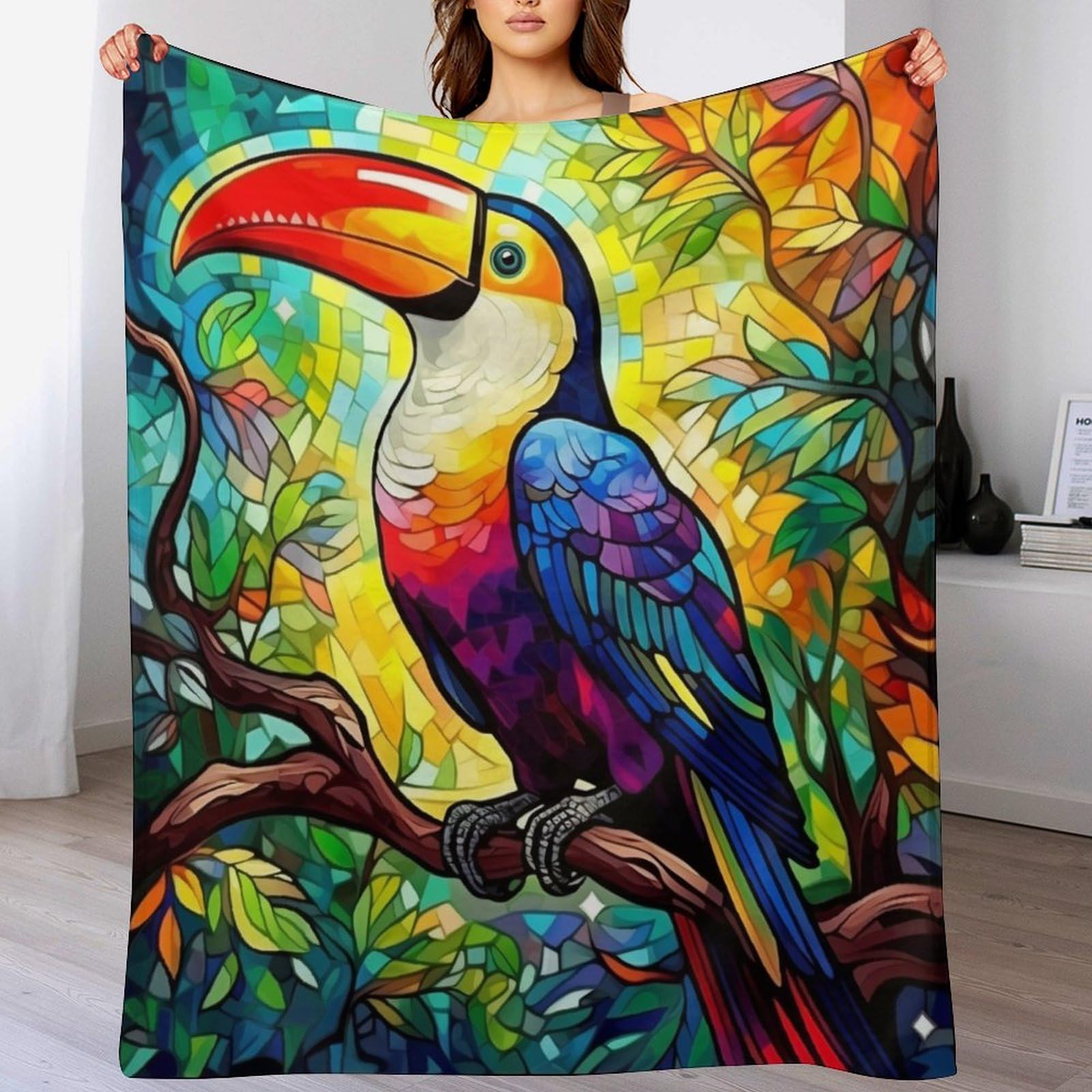 Couverture polaire avec motif de toucans plaid flanelle lit 140