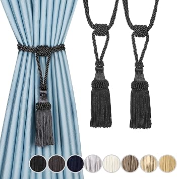 2 Pack Tassel Curtain Tiebacks, Curtain Rope Ties-Black