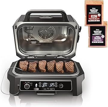 Ninja | Grill & Smoker | Outdoor Woodfire Pro XL | 4 in 1 Grill, BBQ Smoker, Air Fryer & Bake | Portable | Includes Built in Thermometer & 2 Woodfire Pellet Packs | Dark Grey | OG850