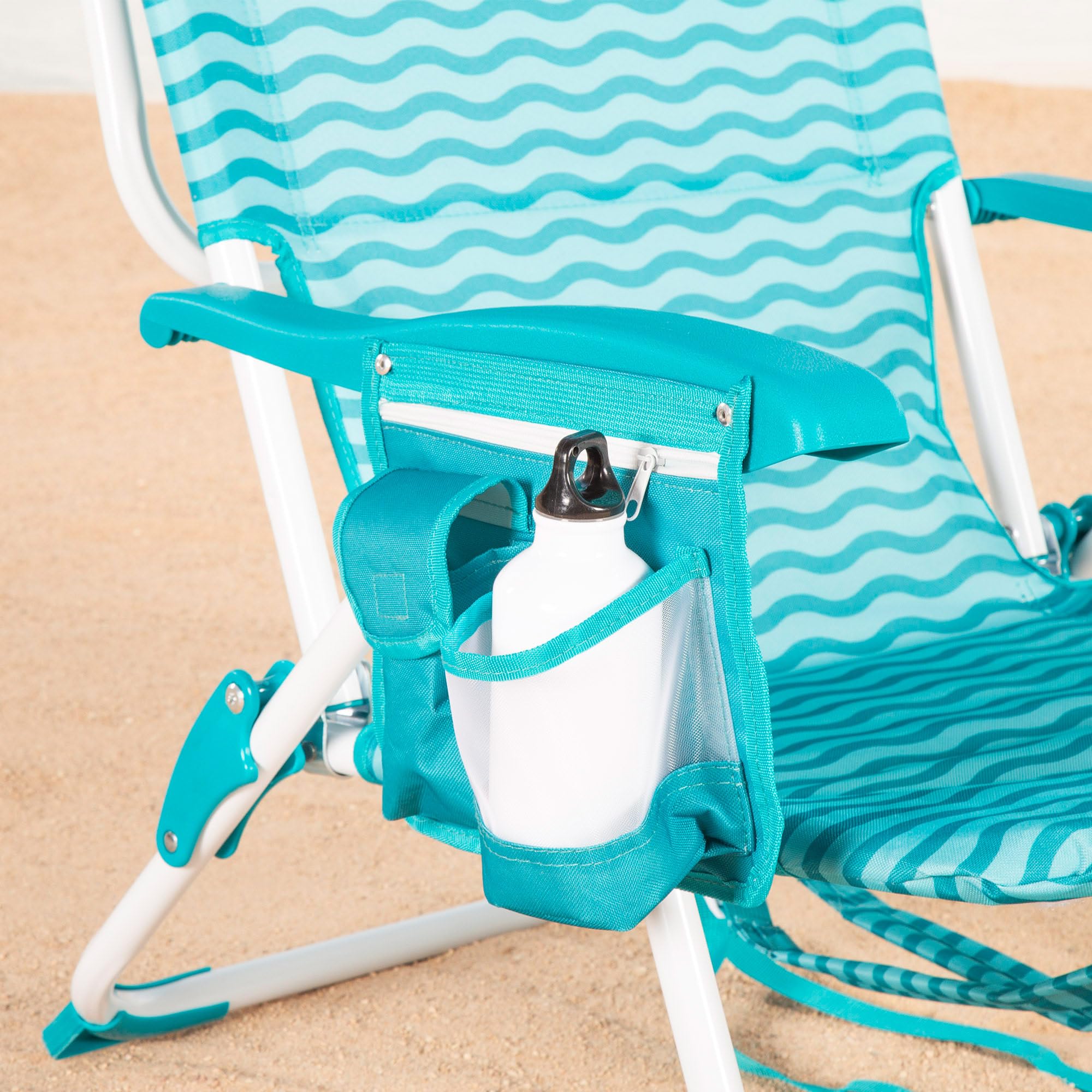 AKTIVE Silla de playa plegable, Azul, 48x58x76 cm, 4 posiciones, Antivuelco, Aluminio y poliéster, Peso soportado 110 kg, Bolsillo lateral y trasero, Cojín, Transporte mochila (62530)