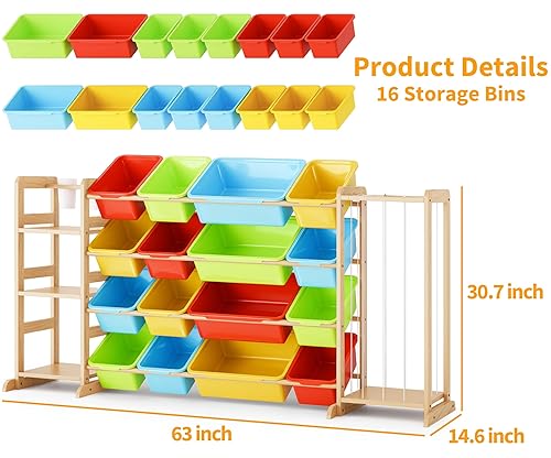 Miniatura 6 de Organizador de almacenamiento de juguetes con estantería y almacenamiento de animales de peluche, organización de sala de juegos para niños con