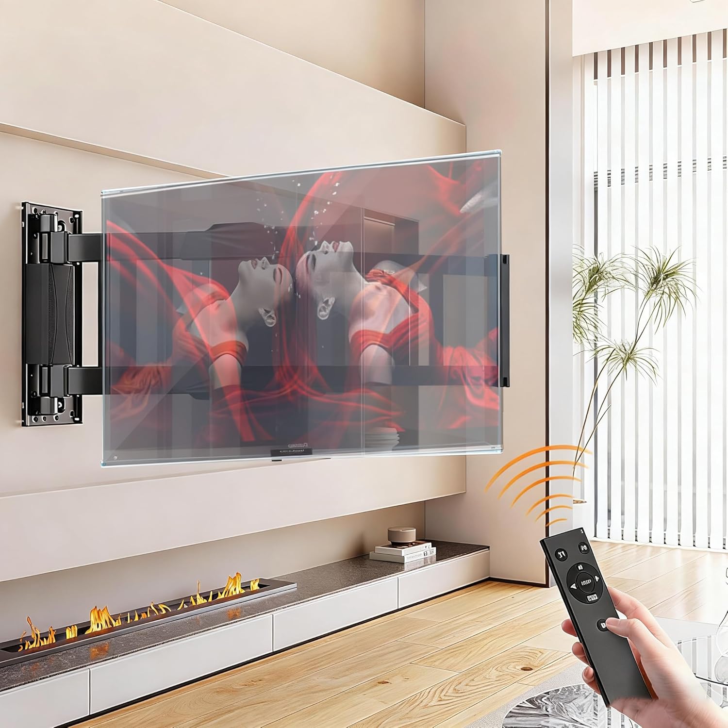 Full Motorized TV Wall Mount for 65-86in Large TVs, Long Arm Smart Slim Folding Wall Mount ±90° Swivel Tilt Extension Adjustable TV Mount Max VESA Size 750x600mm,Holds 180 lbs (Black, 65-75in)