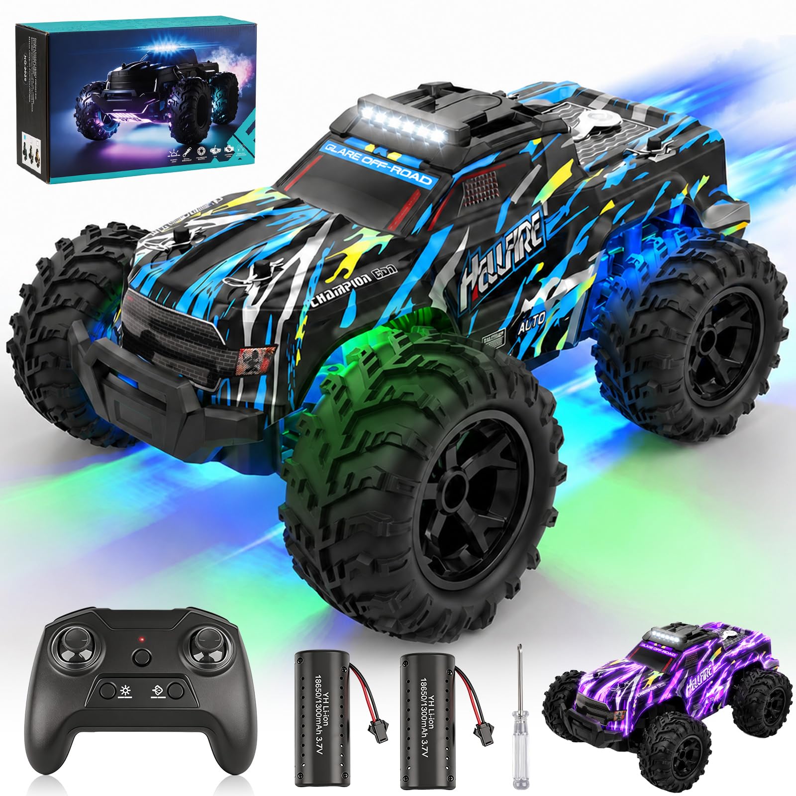 Coche Teledirigido RC 1:18 Todoterreno RC Coche de Juguete Coche Juguete para niños 5+ Exterior para niños 22KM/H