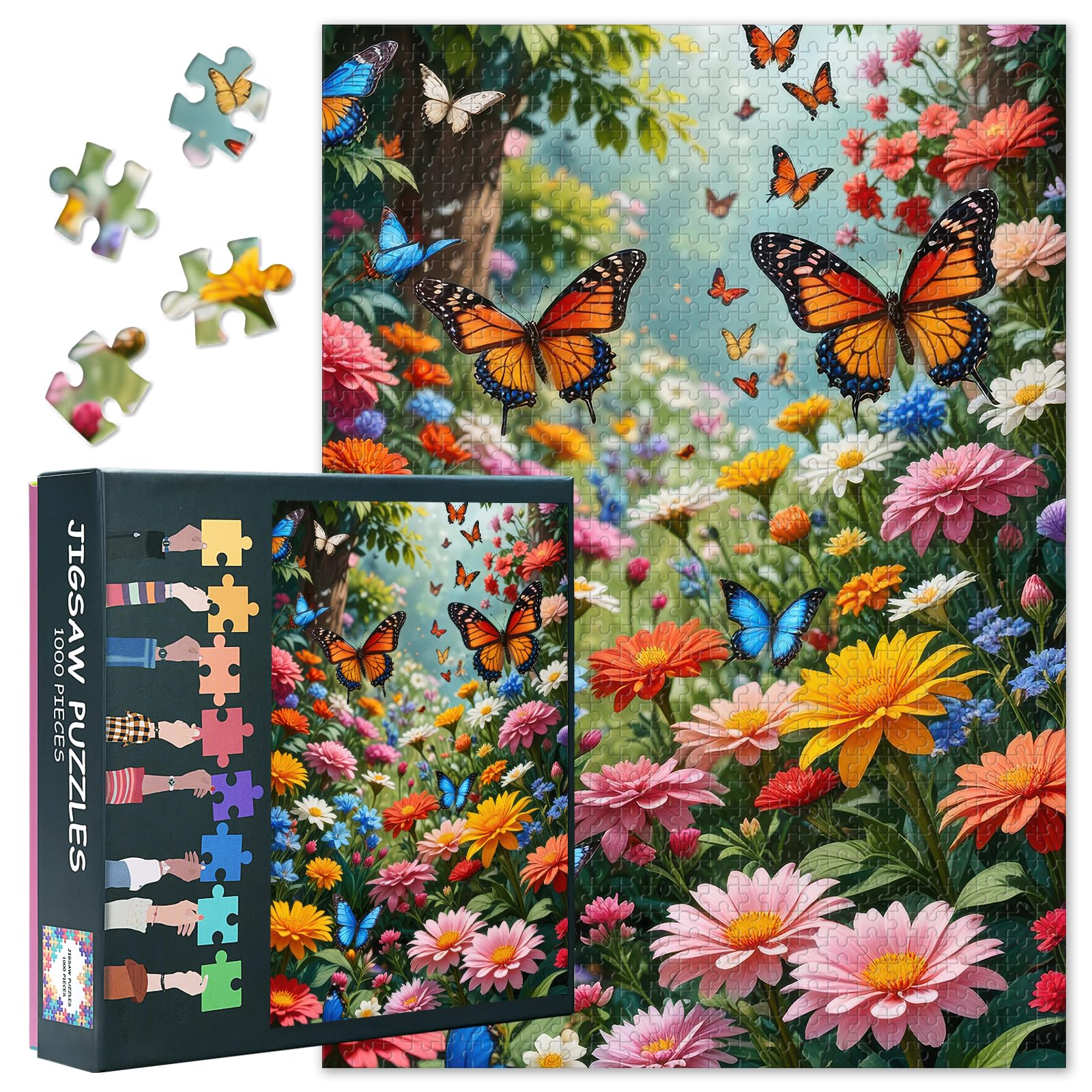 1000 Piece Puzzles for Adults Spring with Blooming Flowers and Butterflies Jigsaw Puzzles Impossible Challenge Game Wildflower Puzzle Perfect for Family Game Night 27.5"X19.7"