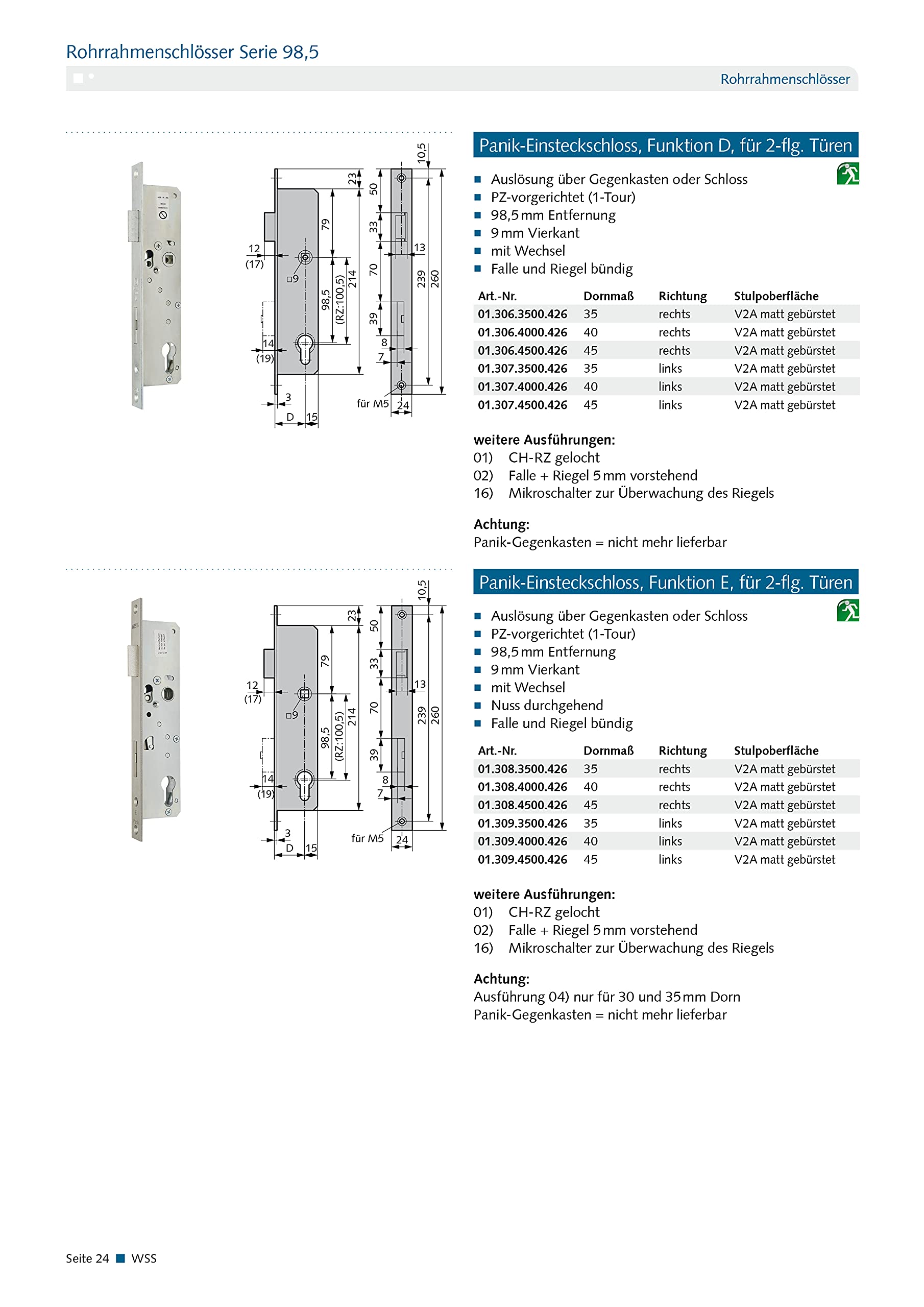 Panik - Cerradura empotrable para 2 puertas (orientación del producto: DIN derecha, mandril: 35, perforado)