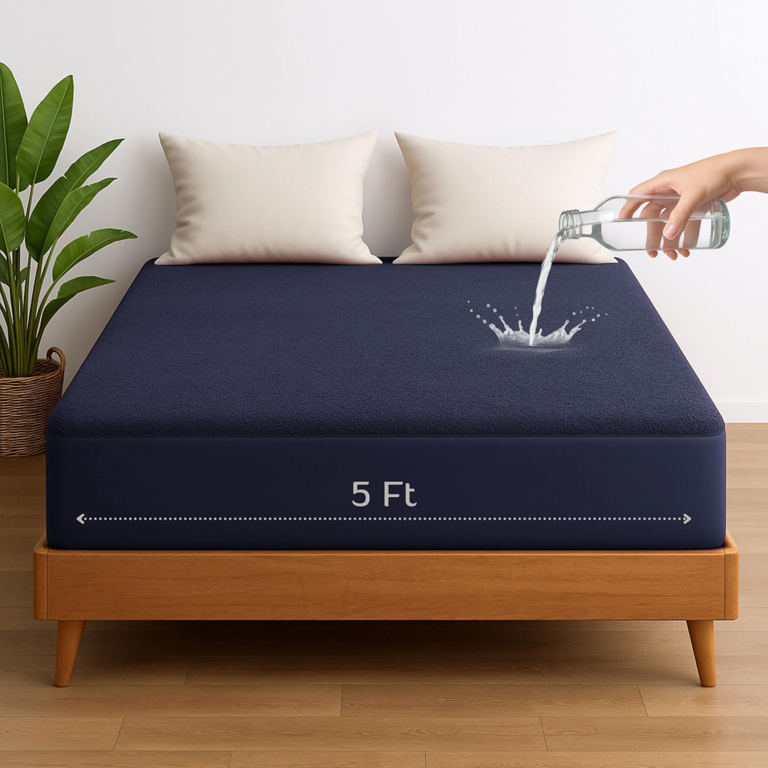 100% Waterproof Mattress Protector | Pee & Urine Proof Mattress Cover | Queen Size (5x6.5 Ft | 60x78 Inch) | Soft Terry Cotton Elastic Fitted Bed Protector | Breathable, Noiseless Bed Cover