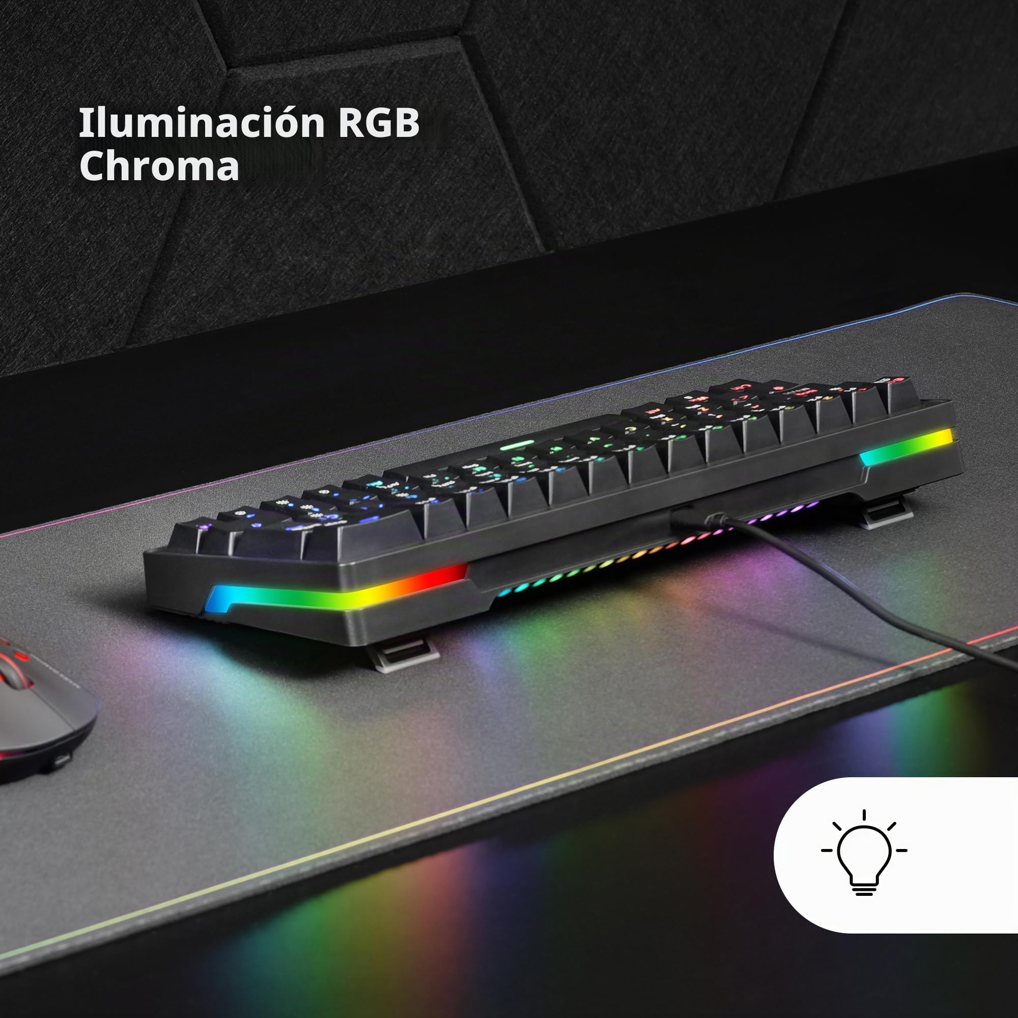 Mars Gaming MKMINIPRO, US, Teclado Mecánico Compacto 60%, Switches Mecánicos Hot-Swappable, Iluminación RGB Chroma, Teclado Gaming Antighosting, Multiplataforma, Switch Marrón, Negro
