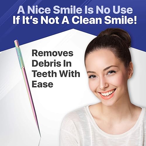 Miniatura 4 de Paquete de 3 palillos de dientes de metal coloridos, palillos de dientes reutilizables de acero inoxidable con agarre moleteado, palillos de dientes