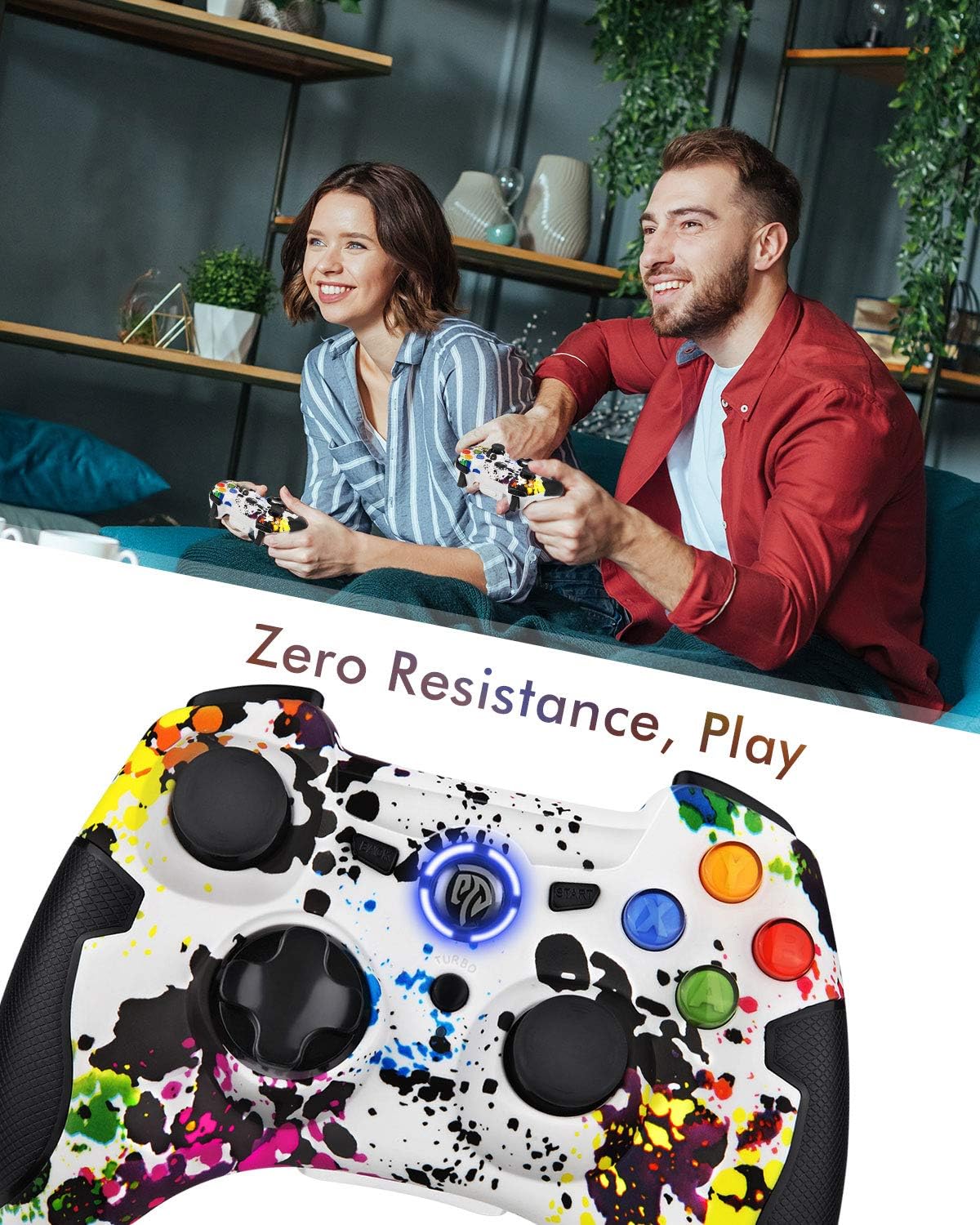 EasySMX 2.4G Wireless Controller for PS3, PC Gamepads with Vibration Fire Button Range up to 10m Support Windows PC, PS3, Android, Vista, TV Box Portable Gaming Joystick Handle (White)