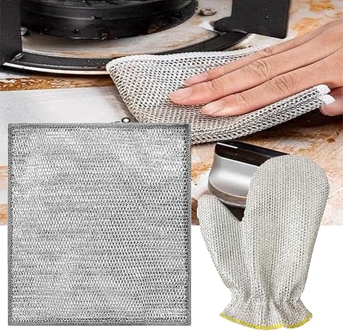Depurador doble de acero inoxidable, trapo de limpieza multifuncional, trapos multiusos de alambre para lavar platos en húmedo y seco, almohadillas