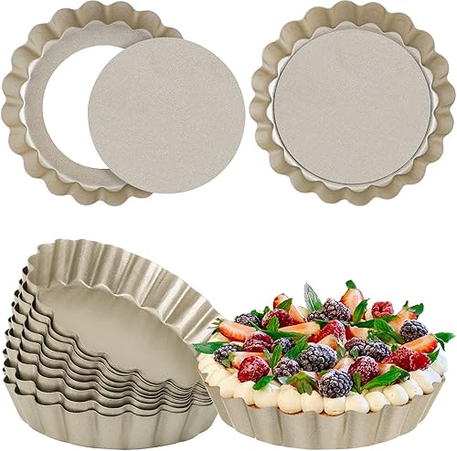 Suice 12 piezas de mini quiche de 4 pulgadas, molde para tartas redondo pequeño con parte inferior antiadherente extraíble, molde para tartas