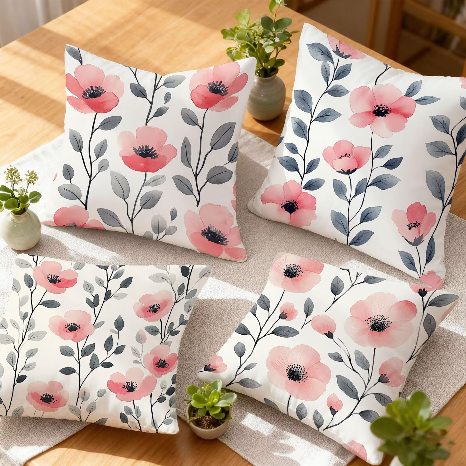 Rose Housse Coussin 60x60 Fleur Taie Oreiller 60x60 Lot de 4 Super Doux Protege Oreiller 60 x 60 Decoration Automne Taie D'oreiller Carrées Coussin Canape, pour Maison Chambre Canapé Chaise E - 147