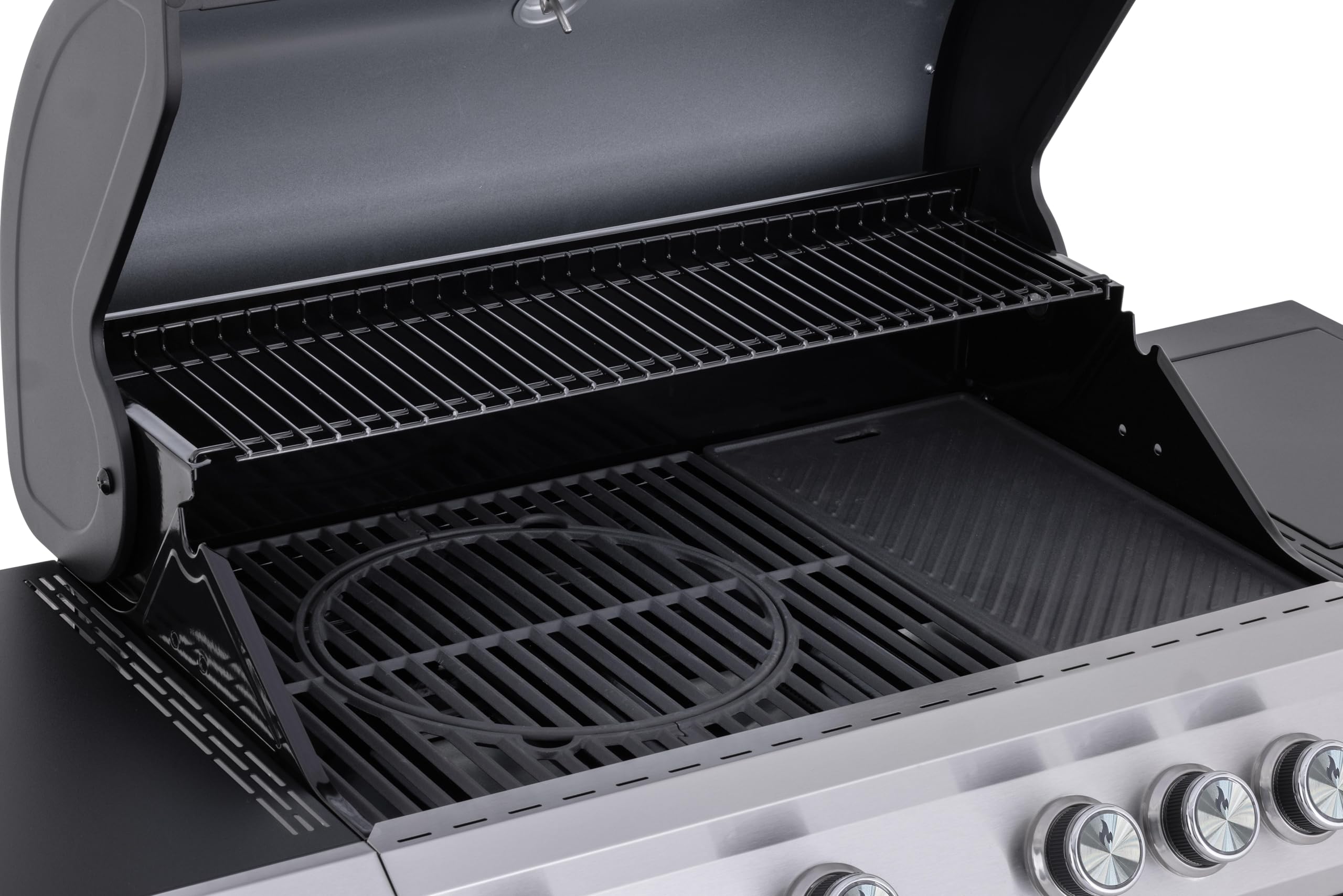 Tarrington House Barbecue a Gas Paxton, Acciaio/Acciaio Inox, 4 Bruciatori + 1 Fornello, Tavolino Laterale, Termometro, 4 Ruote, Rosso