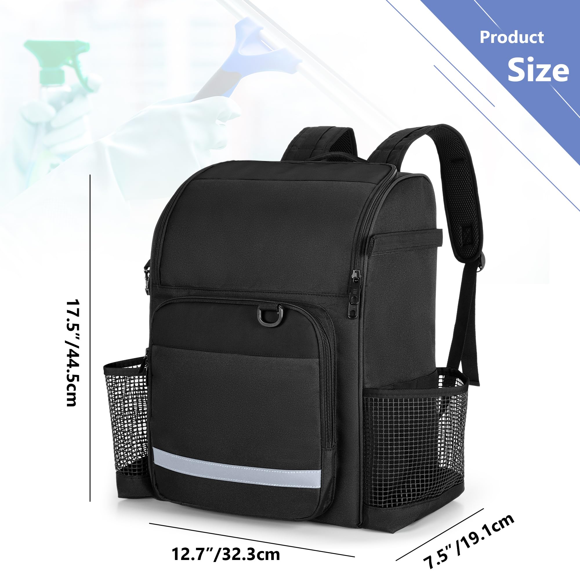 LoDrid Rucksack für Reinigung mit Verdickten, Verstellbaren Schultergurten, Großer Reinigungstasche mit Mehreren Taschen für Hausarbeit, Schwarz (Patentiertes Design)