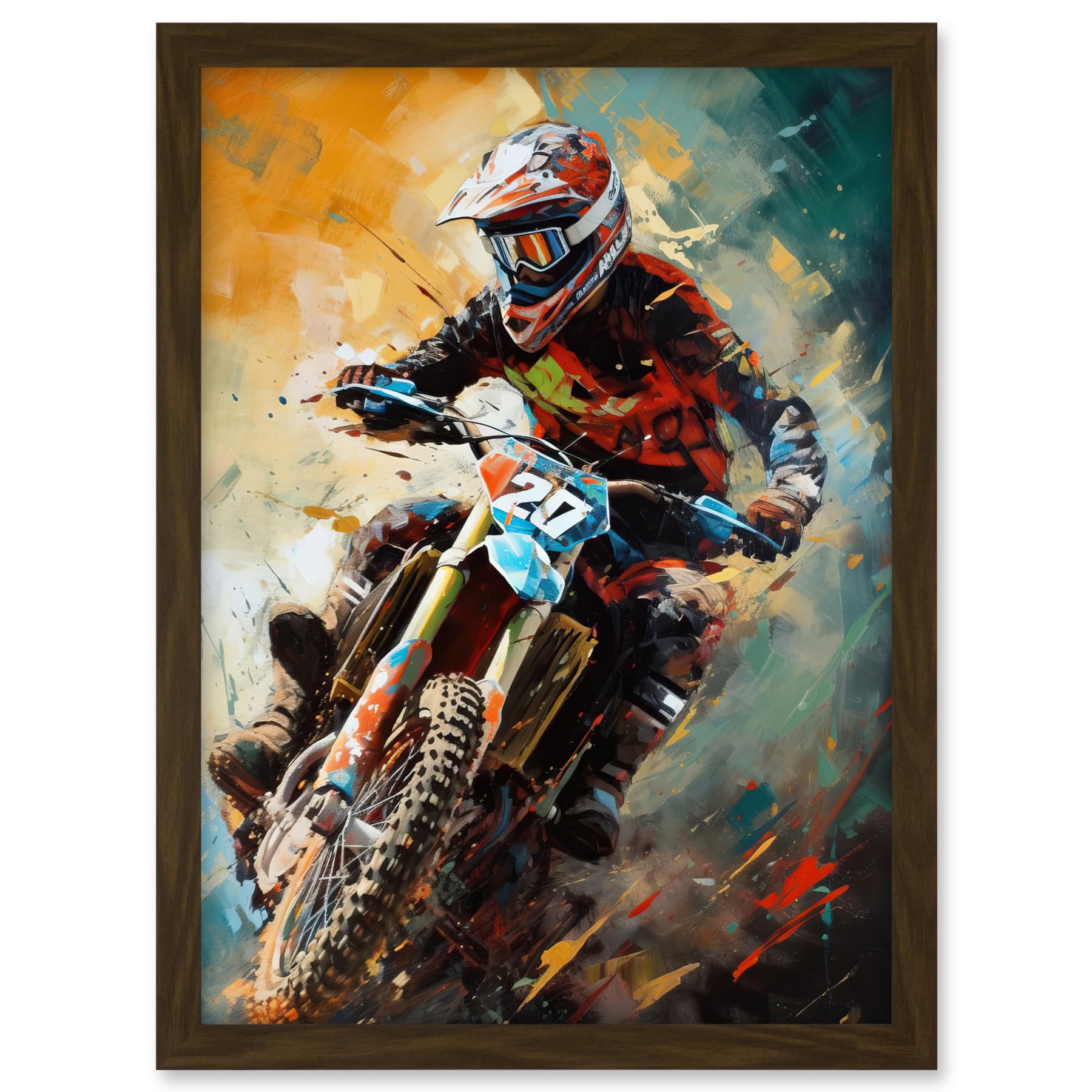 Artery8 Motocross Race Driver Sport Action Shot Painting Artwork Framed A3 Wall Art Print