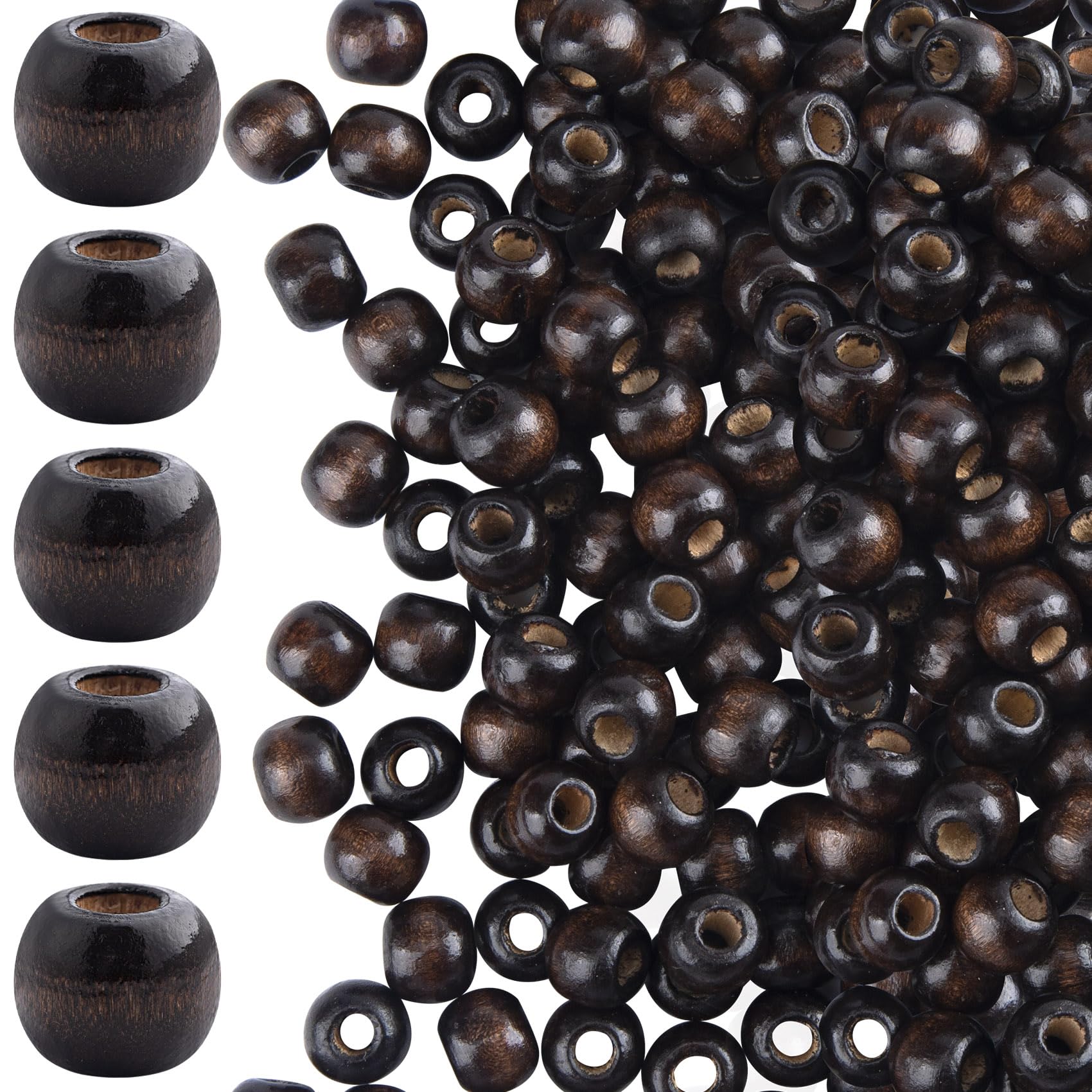 Pndeyo 100pcs 9x10mm Wooden Beads for Crafts, Large Hole Round Wood Spacer, Vintage Wooden Hair Beads for Macrame Necklace Bracelet DIY Craft Handmade