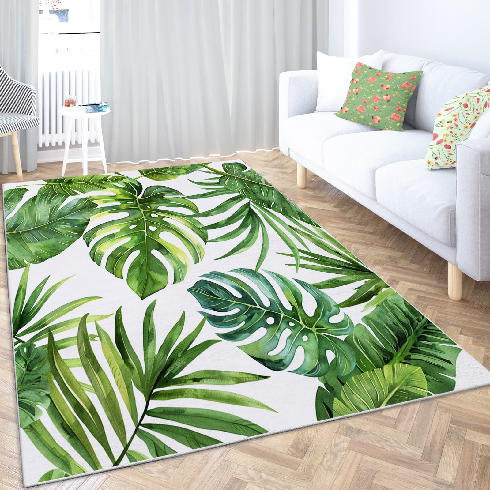 Teppich Wohnzimmer Monstera-Blätter Sind Grün 120x180 cm Modern rutschfest Teppiche Schlafzimmer Kurzflor Waschbar Teppich Flauschig Weich Home Deko Teppich