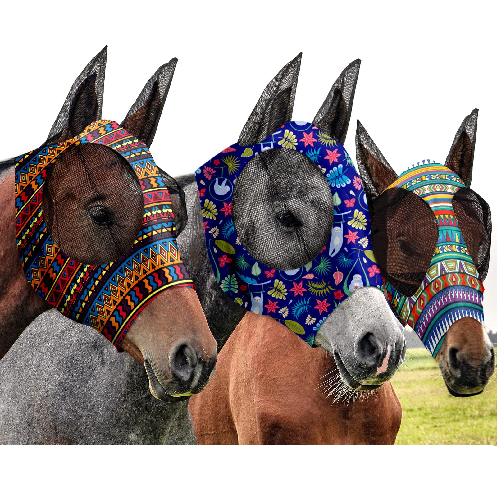 Masque anti-mouches cheval au pré Frienda avec oreilles confort d'été taille M