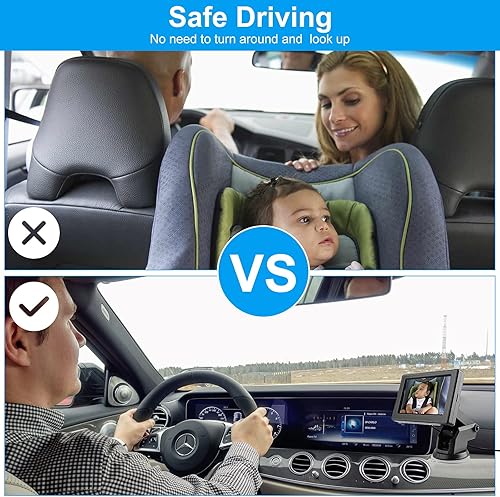 Miniatura 2 de Cámara de espejo trasero para bebé, asiento trasero infantil con visión nocturna HD de 4.3 pulgadas, soporte de ventosa reutilizable, cámara