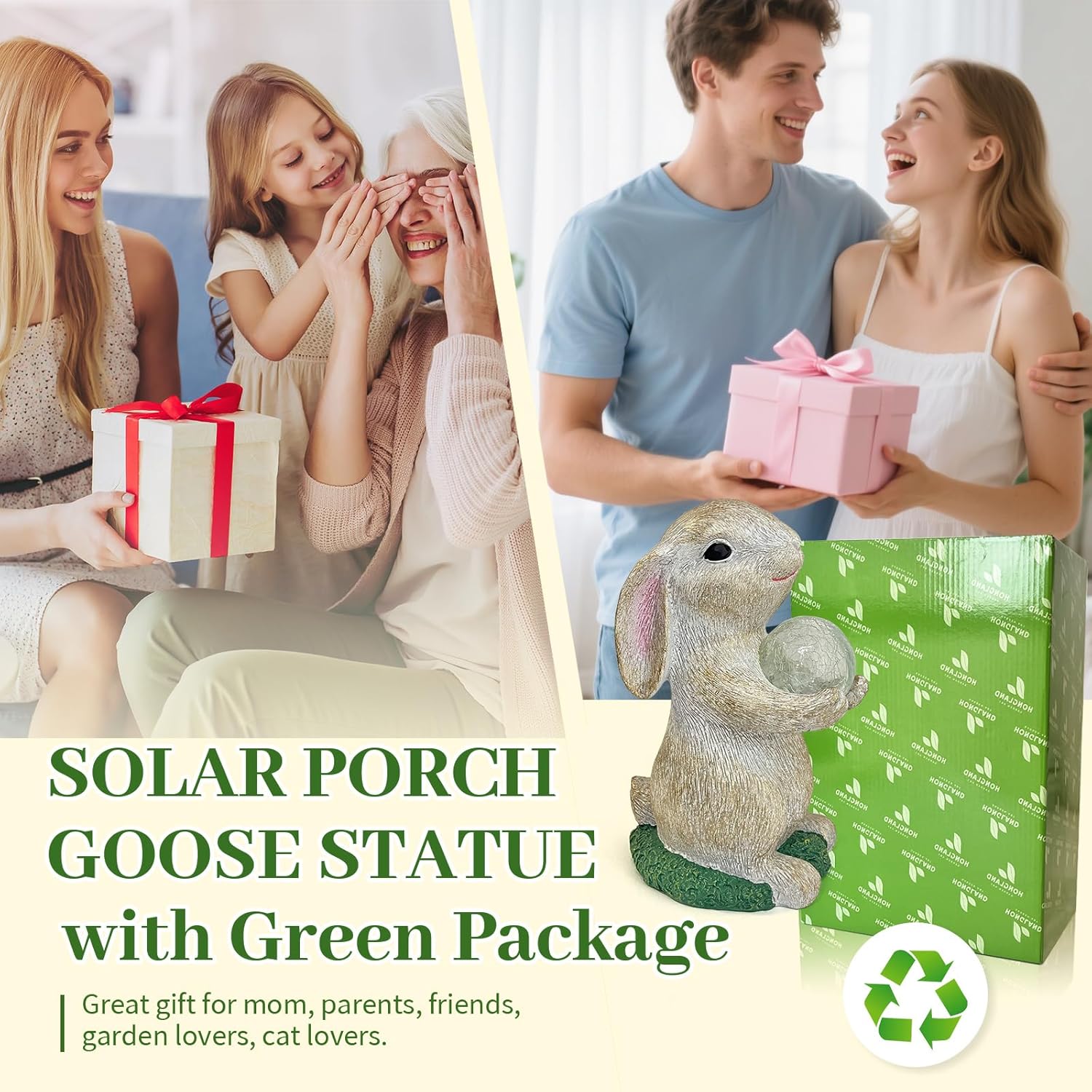 Solar Rabbit Garden Statue Outdoor Decor, Bunny Figurines with Solar Lights, Yard Decorations for Patio Balcony Yard Lawn Ornament - Unique Birthday Easter Housewarming Gifts for Women, Mom, Grandma