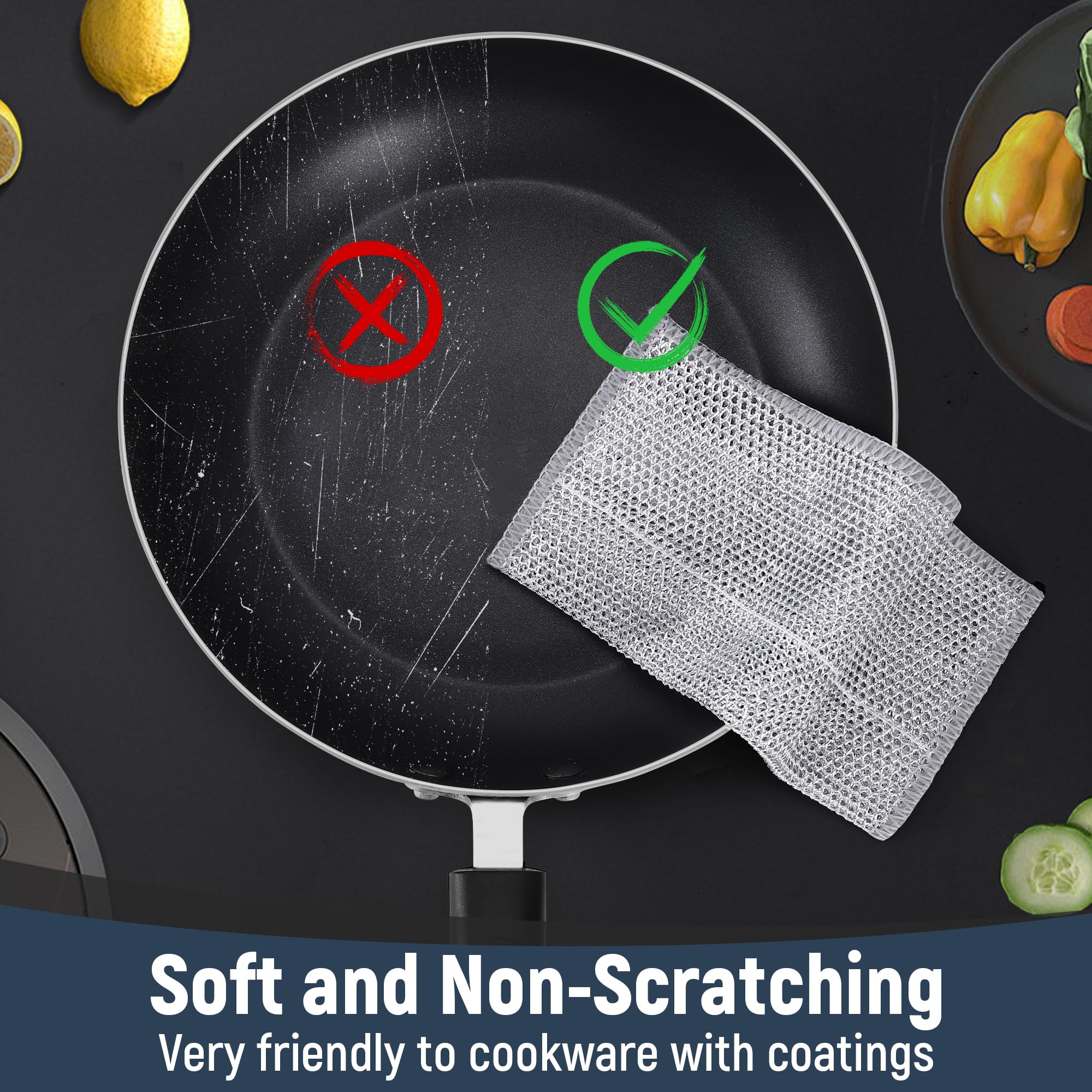 Set di 75 panni in filo di acciaio antigraffio a 3 strati per la pulizia delle stoviglie, accessori essenziali per la casa, riutilizzabili, strofinacci da cucina e strofinacci, set per padelle