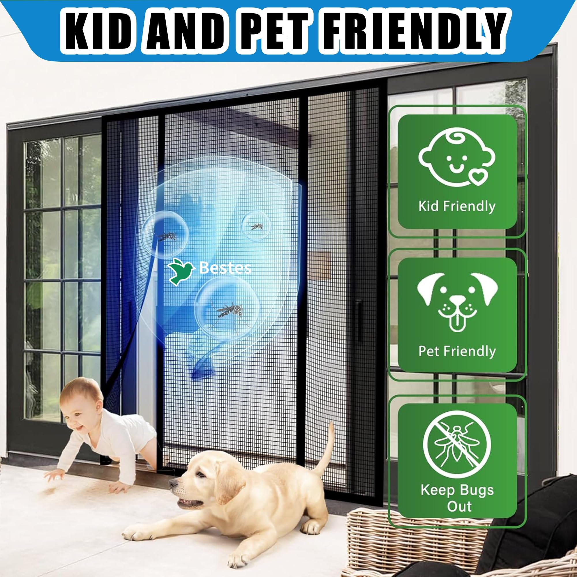 Moustiquaire Porte MagnéTique 240x220cm Moustiquaire Porte MagnéTique sur Mesure de sans Percer Outil Facile pour Enfants et Animaux de Compagnie Blanc