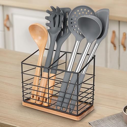 Miniatura 9 de Soporte de utensilios para encimera de cocina, soporte de utensilios de metal para encimera de cocina, almacenamiento de herramientas de cocina para